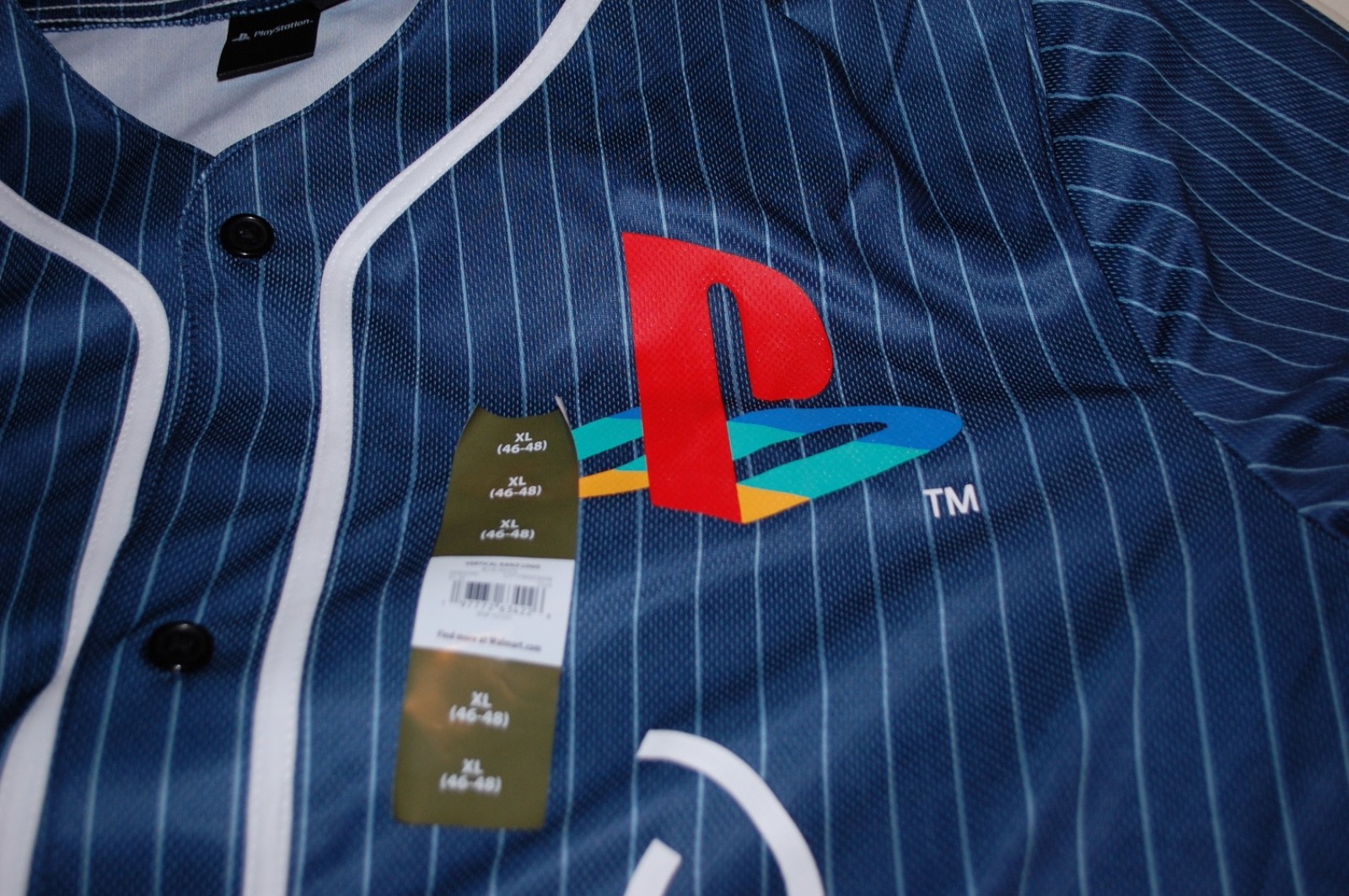 Sony PlayStation Kanji Baseball Jersey Official License Navy Pinstripe XL