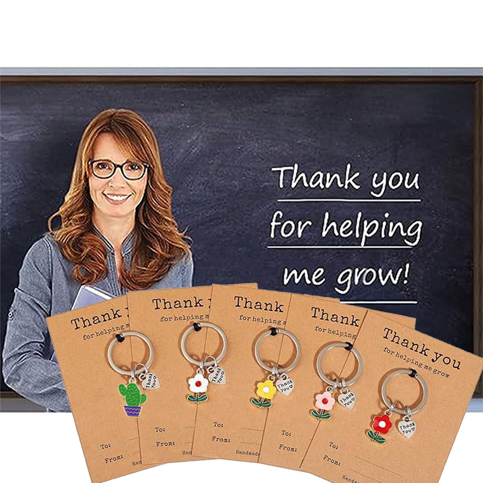 5PCS Flower Keychain Charms with Thank You for Helping Me Grow Cards Teacher …