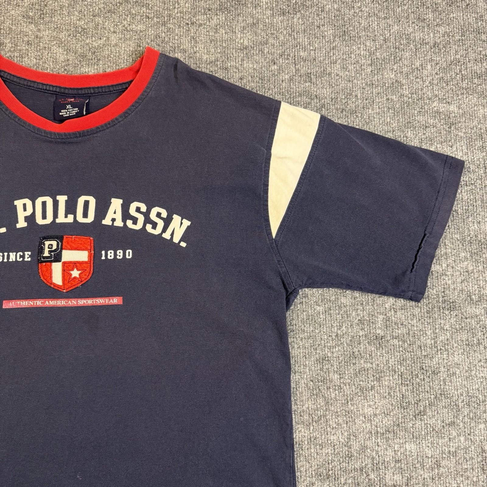 US Polo Assn T Shirt Mens Extra Large Navy Blue Red Trim Graphic Logo Tee Cotton