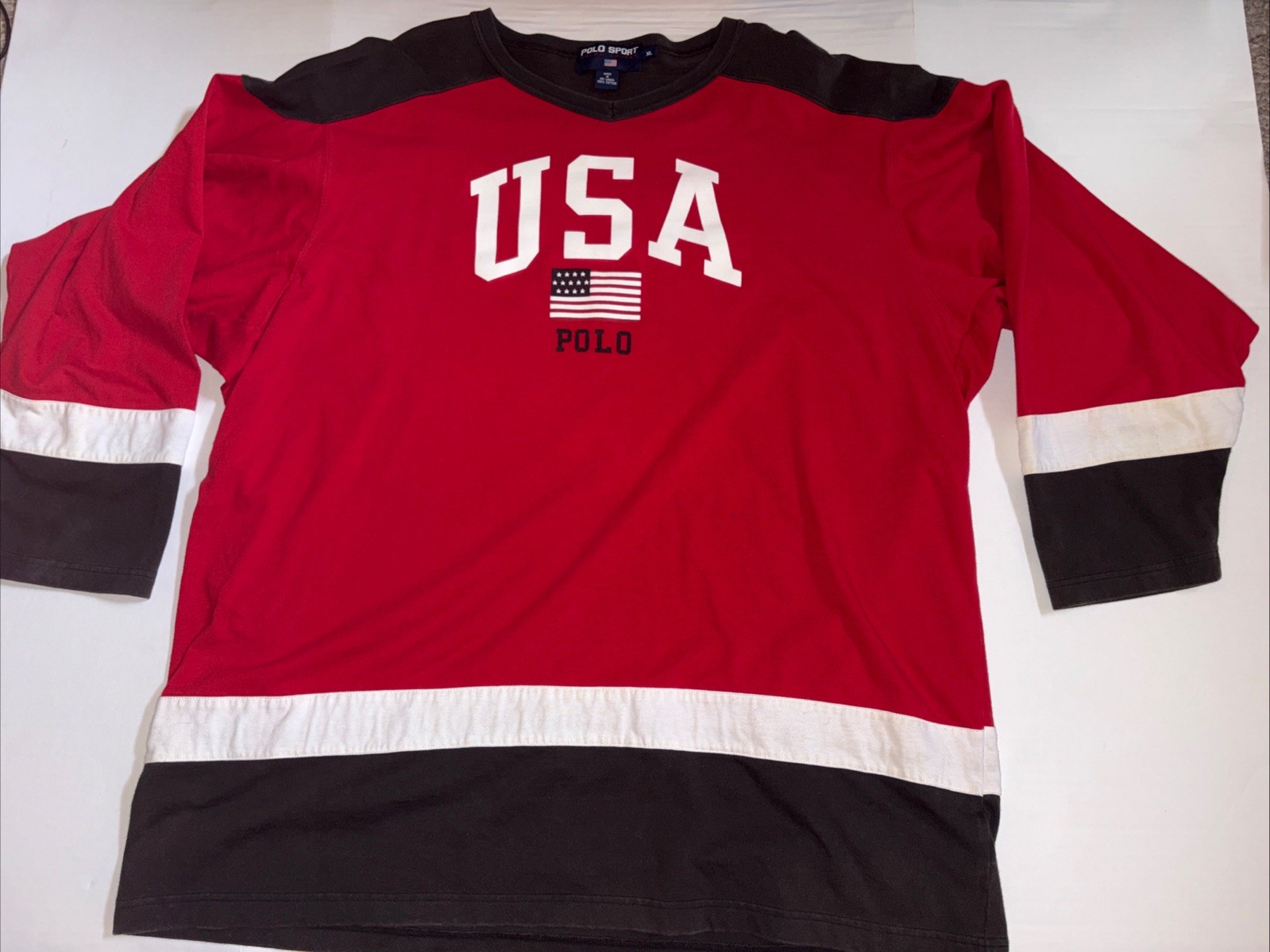 VTG 90’s Polo Ralph Lauren USA Hockey Olympics Jersey Longsleeve Shirt Men’s XL