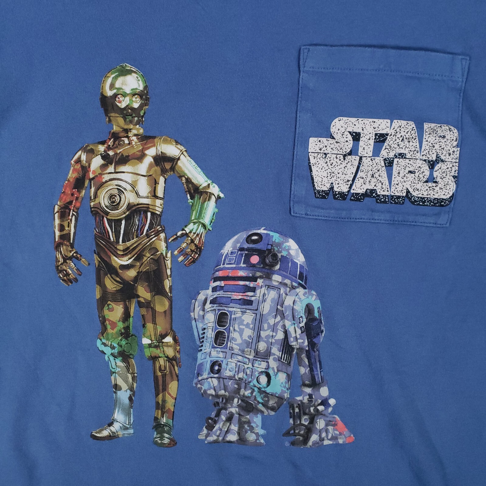 Star Wars Shirt Mens Large Blue Uniqlo UT C3PO R2D2 Droids Big Graphic Graffiti