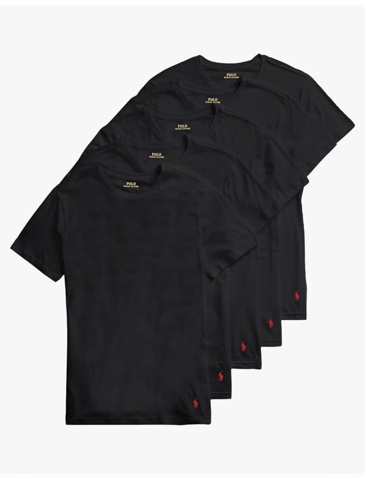 Polo Ralph Lauren Classic Fit Cotton Crews T-Shirts 5 Pack Black Large NCCNP5