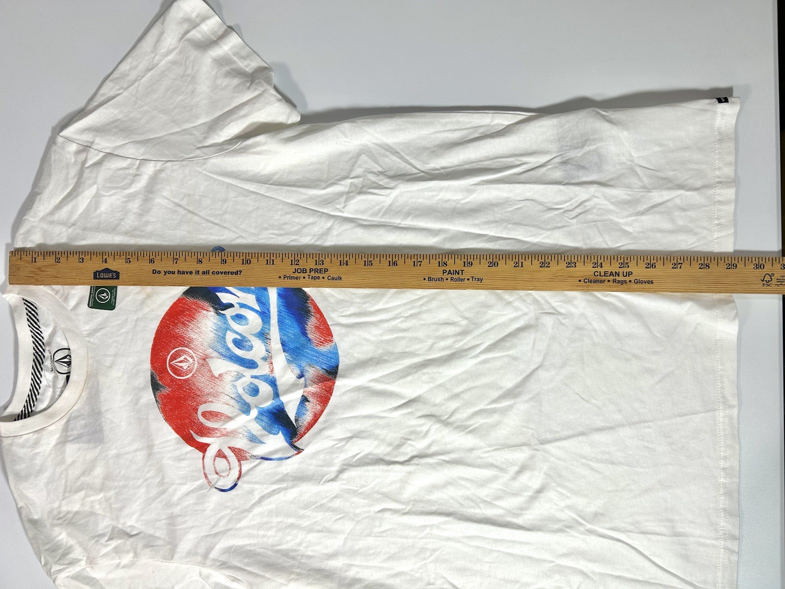 (See Pics) L Volcom Electrode Circle Logo White Red Blue Surf Shirt