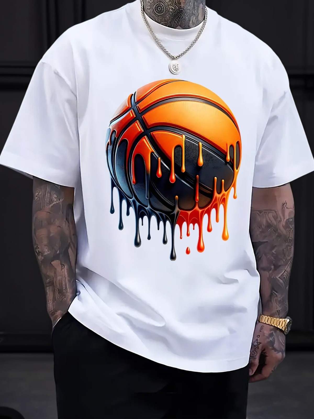 Melting Basketball Graphic T-Shirt – Urban Streetwear Dripping Sports Tee