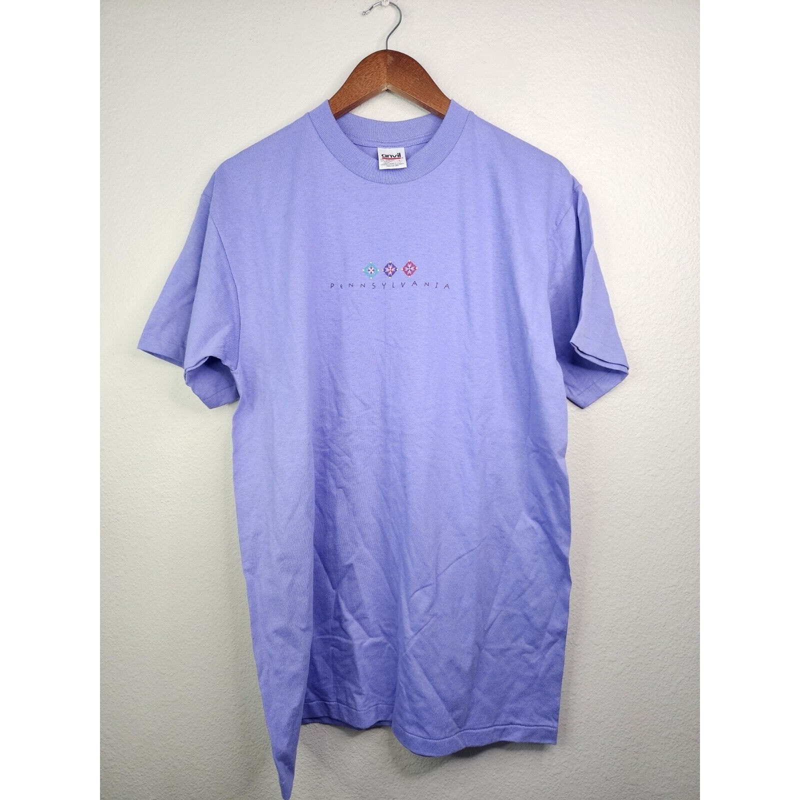 Vintage Pennsylvania Quilt Shirt Tee Pastel Purple Lilac Graphic Feminine 90s L