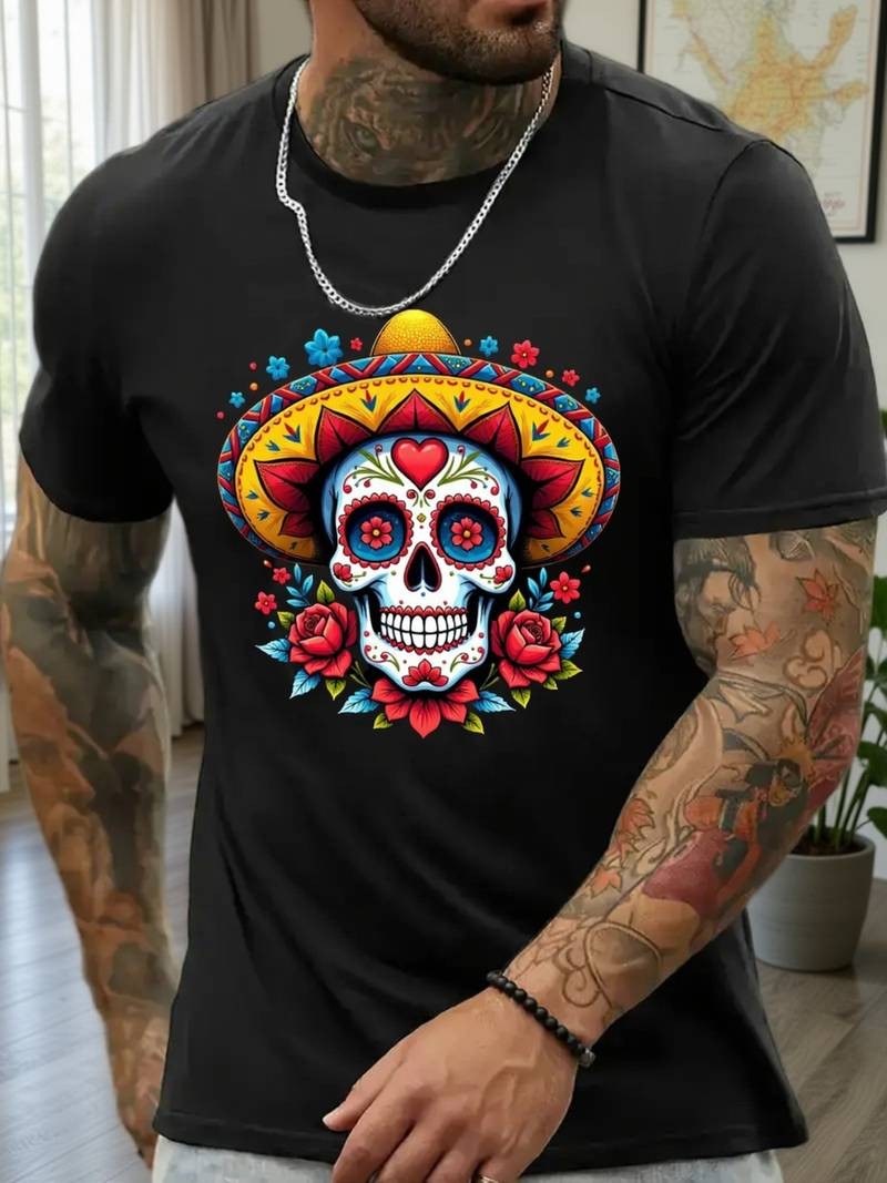 Skeleton Flower Graphic T-Shirt Gothic Casual Streetwear Tee