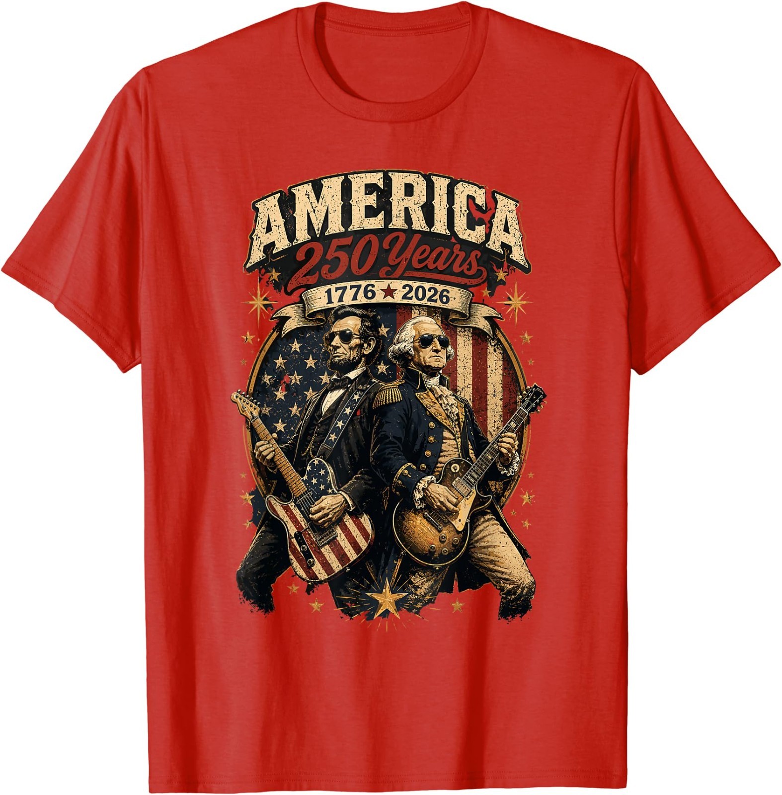 George Washington Abraham Lincoln Playing Guitar 4th July T-Shirt