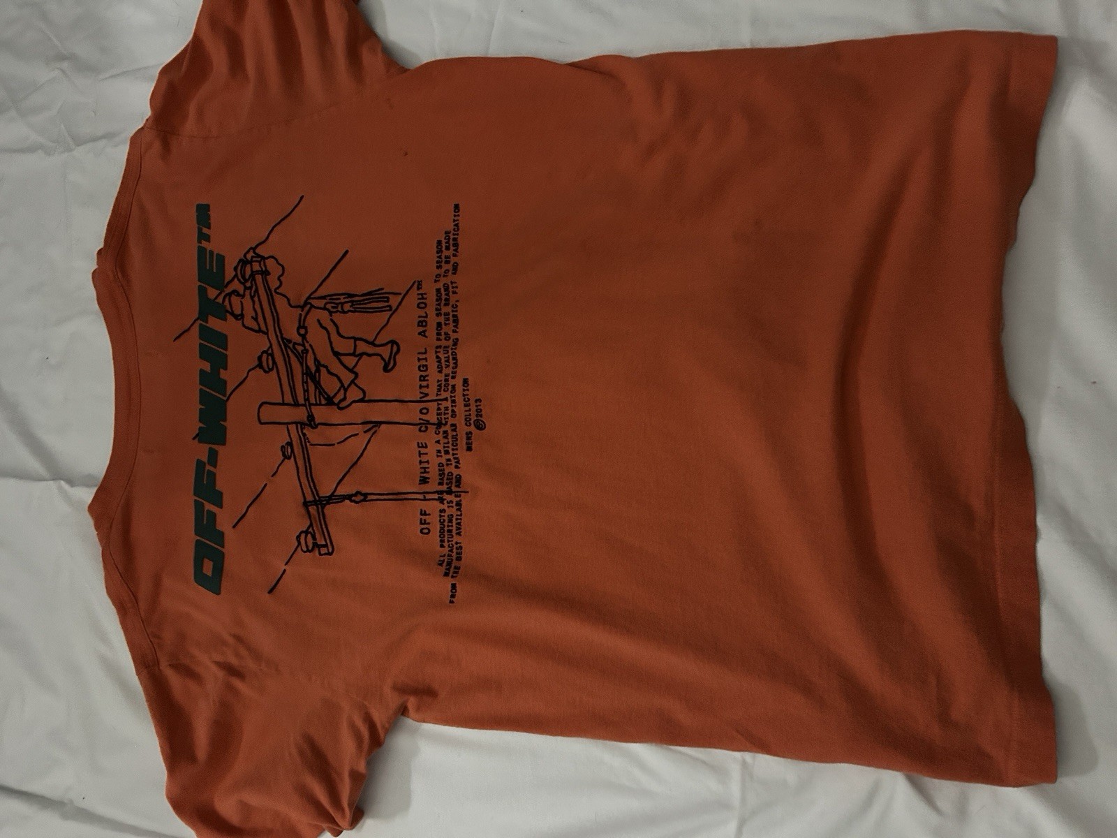 Off-White Men’s Orange Graphic Print Logo Crew Neck Short Sleeve T-Shirt L