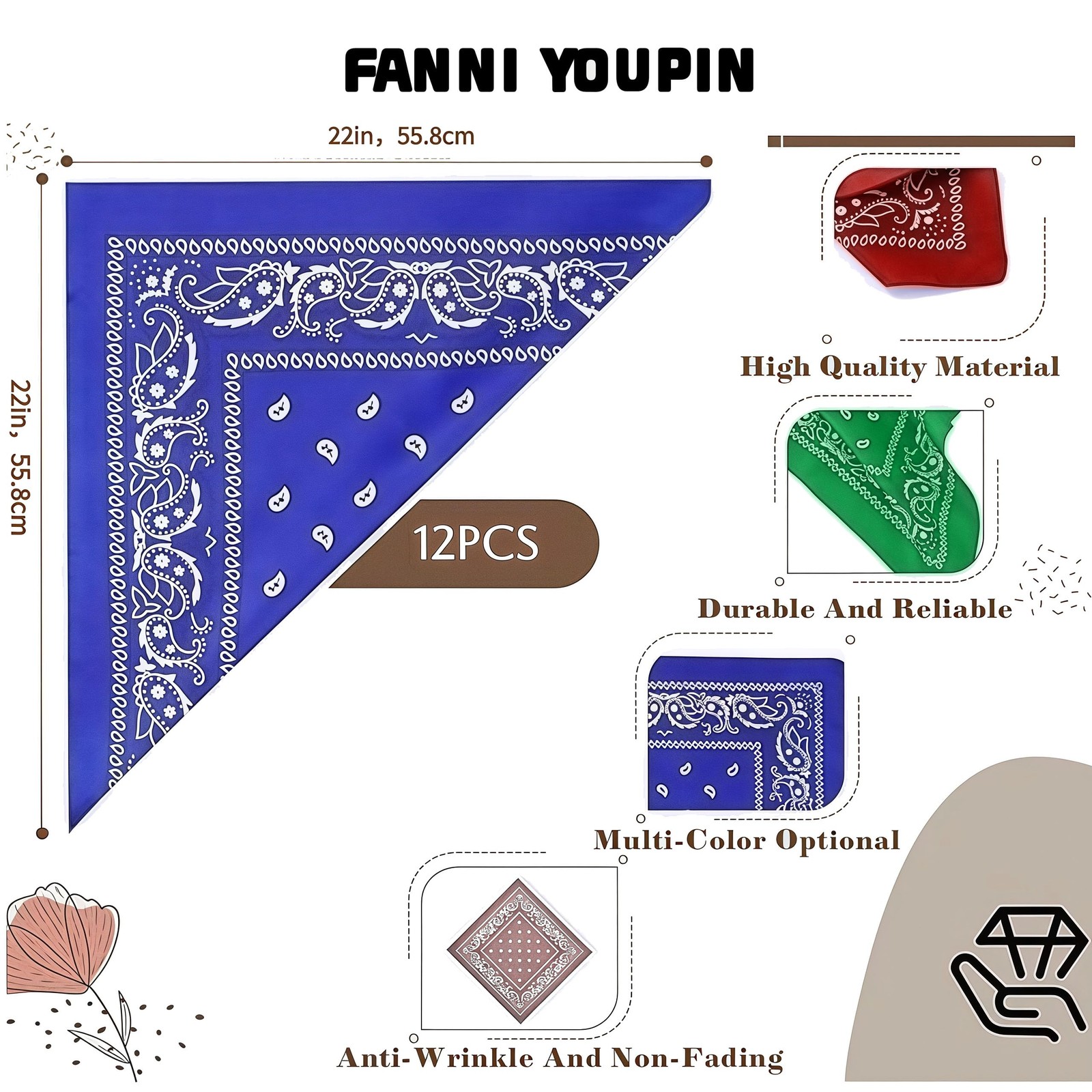 FANNI YOUPIN 100% Cotton Fine thick Bandanas Fashion Scarf for Men Women Pais…