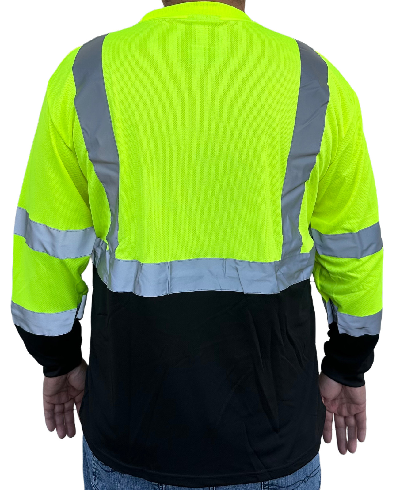 Yellow High Visibility Long Sleeve Safety Shirt Reflective / Black Bottom