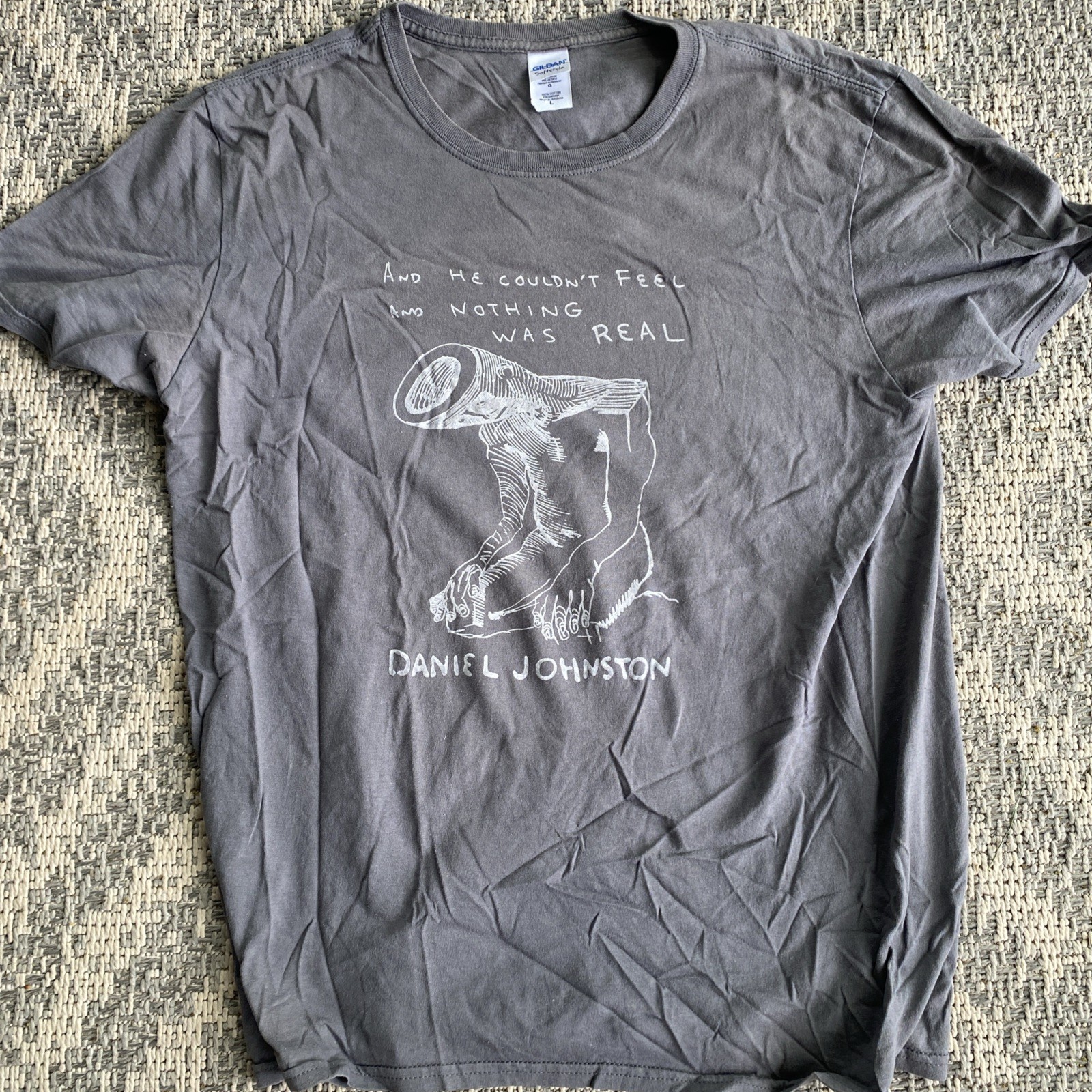 Daniel Johnston and he couldn’t feel and nothing was real L RARE shirt indie