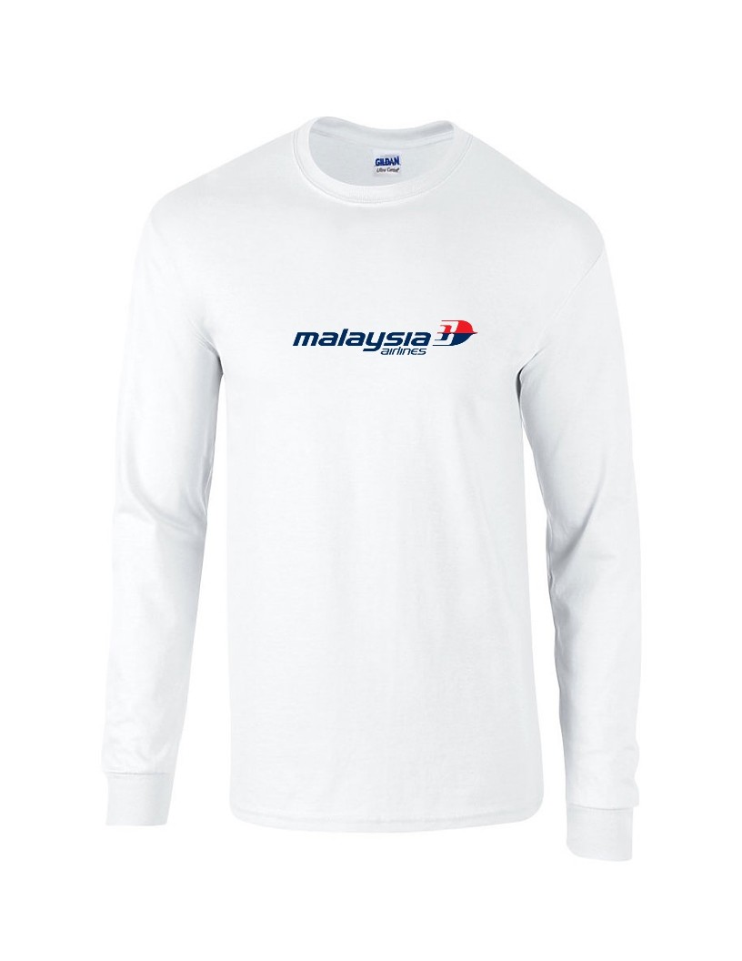 Malaysia Airlines Red Blue Retro Logo White Cotton Long Sleeve Shirt