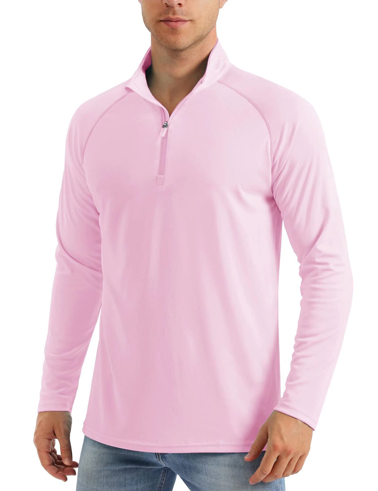 Mens Long Sleeve Shirt 1/4 Zip Sun Protection Shirts UPF 50+ Outdoor Hiking Tops
