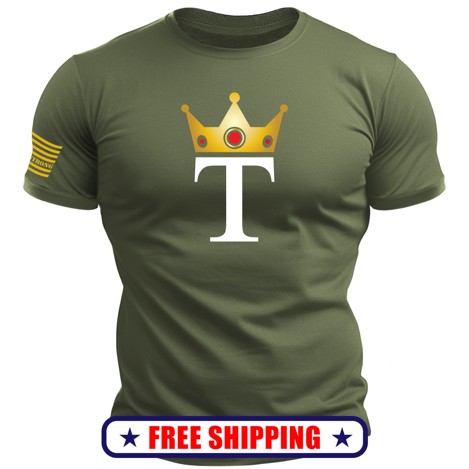 GOLD Metallic KING TRUMP Logo TShirt – patriotic maga usa america 250 flag S-2XL