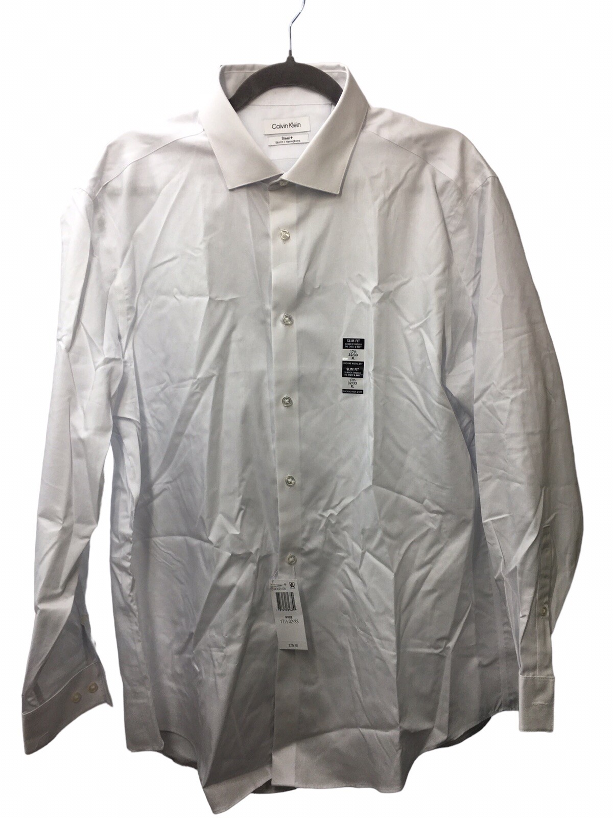 Calvin Klein Men’s Dress Shirt Slim Fit Non Iron Herringbone Spread Collar XL