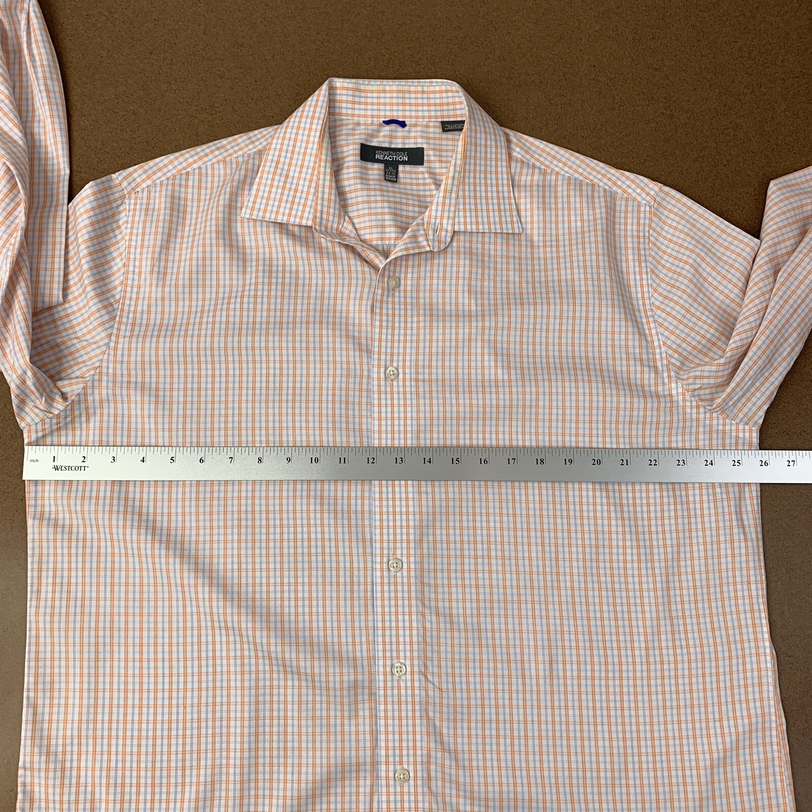 Kenneth Cole Reaction Men’s Size XL 17-171/2 34-35 Slim Fit Plaid Button Front
