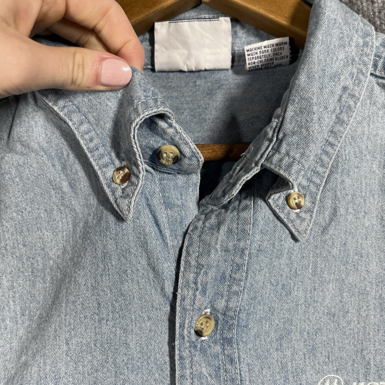 VINTAGE 90s Motorola Employee Shirt Mens XL Denim Chambray Tech Promo Cell Phone