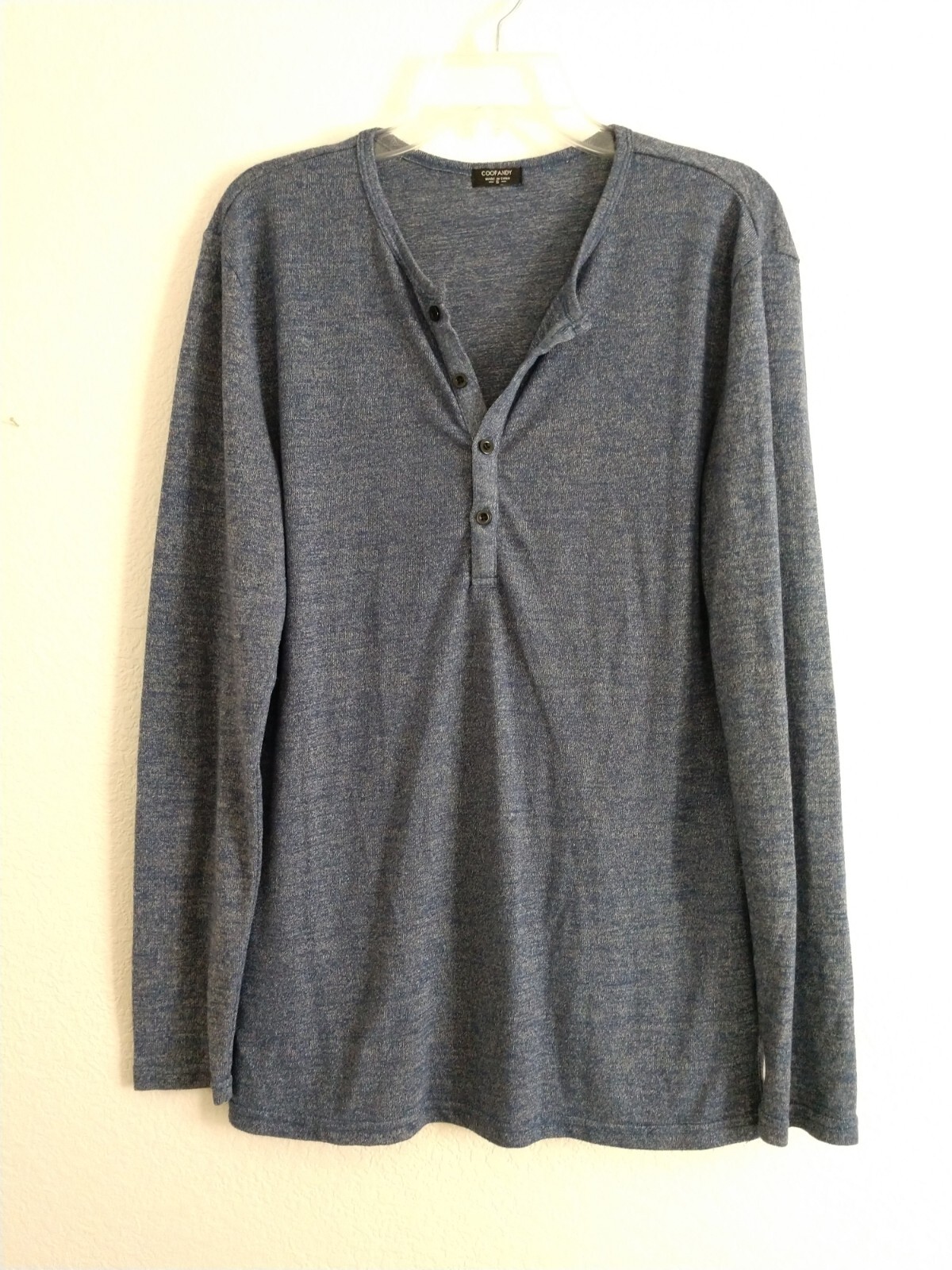 Coofandy Henley Shirt Blue Heathered Long Sleeve Men’s Size Small Chest 36″