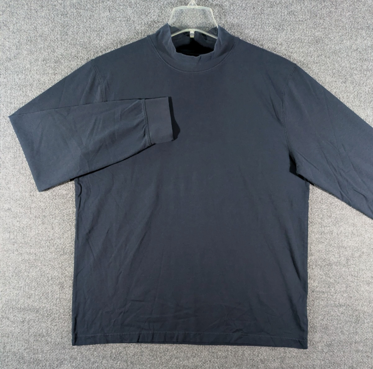 LL Bean Mock Neck Shirt Mens Large Navy Long Sleeve Tee 100% Cotton 508112