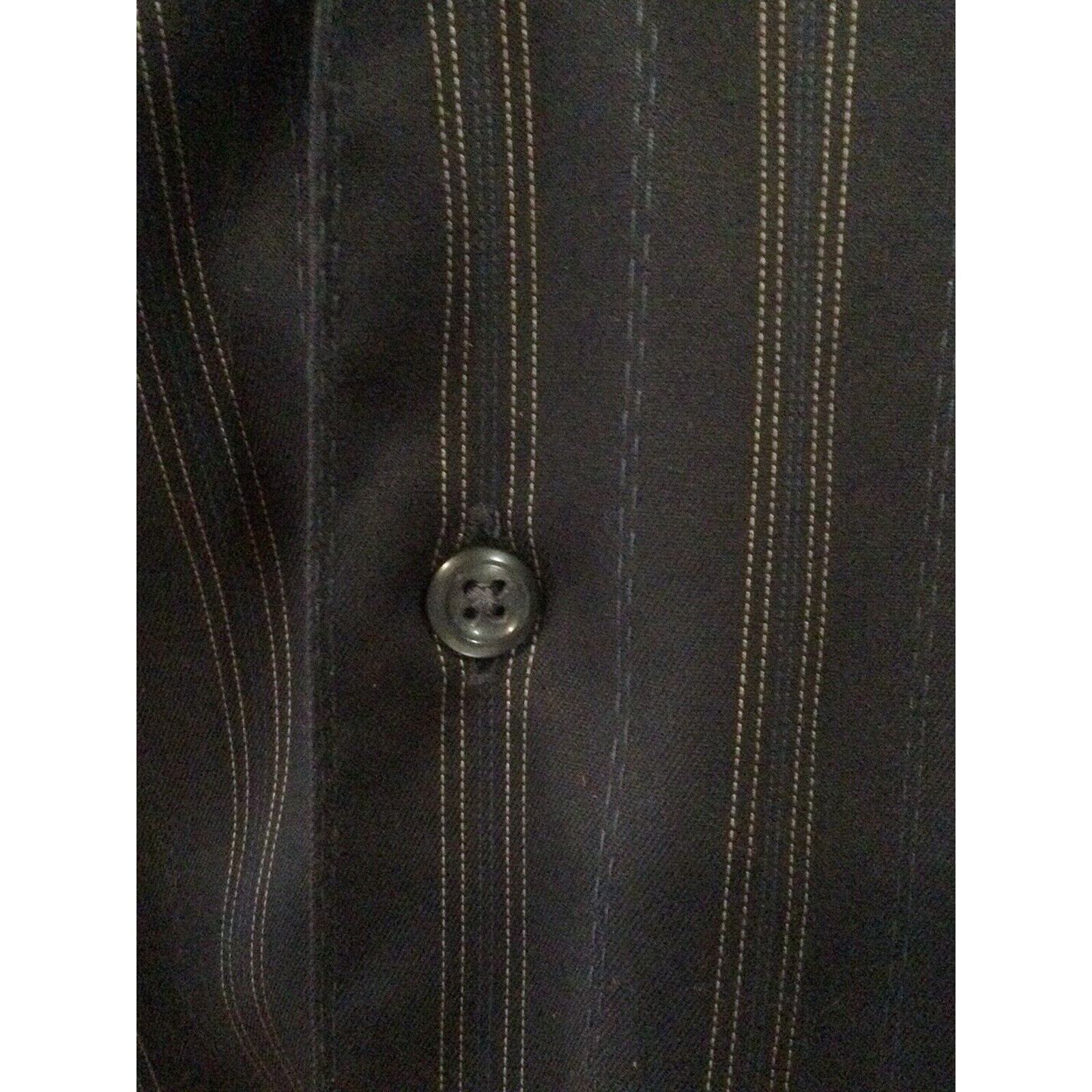 Pronto-Uomo Non Iron Blk Stripe L/S w/Pocket Button Down Dress Shirt Size Large