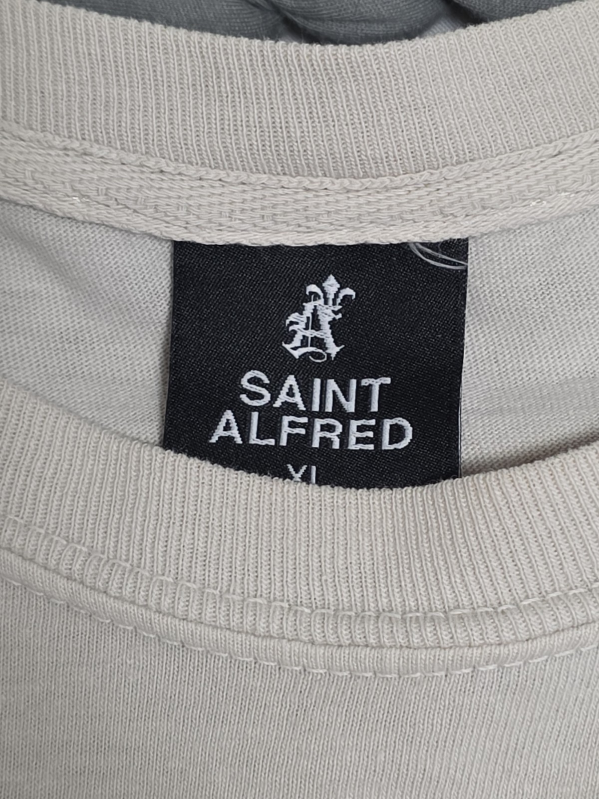 Saint Alfred Tattoo Spell Out Logo Long Sleeve Beige Pullover Shirt SZ XL