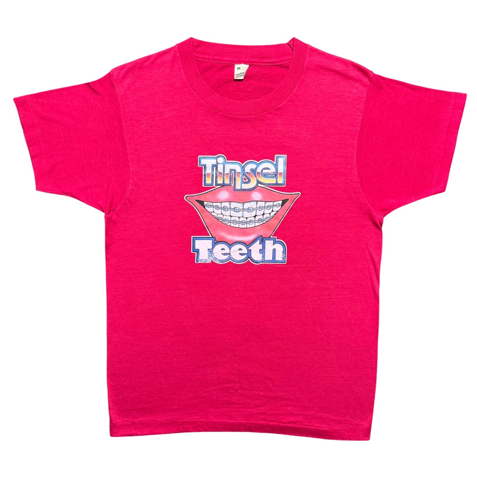 Vintage 80s Screen Stars T Shirt Medium Pink Double Sided Smiley Kitsch Graphic