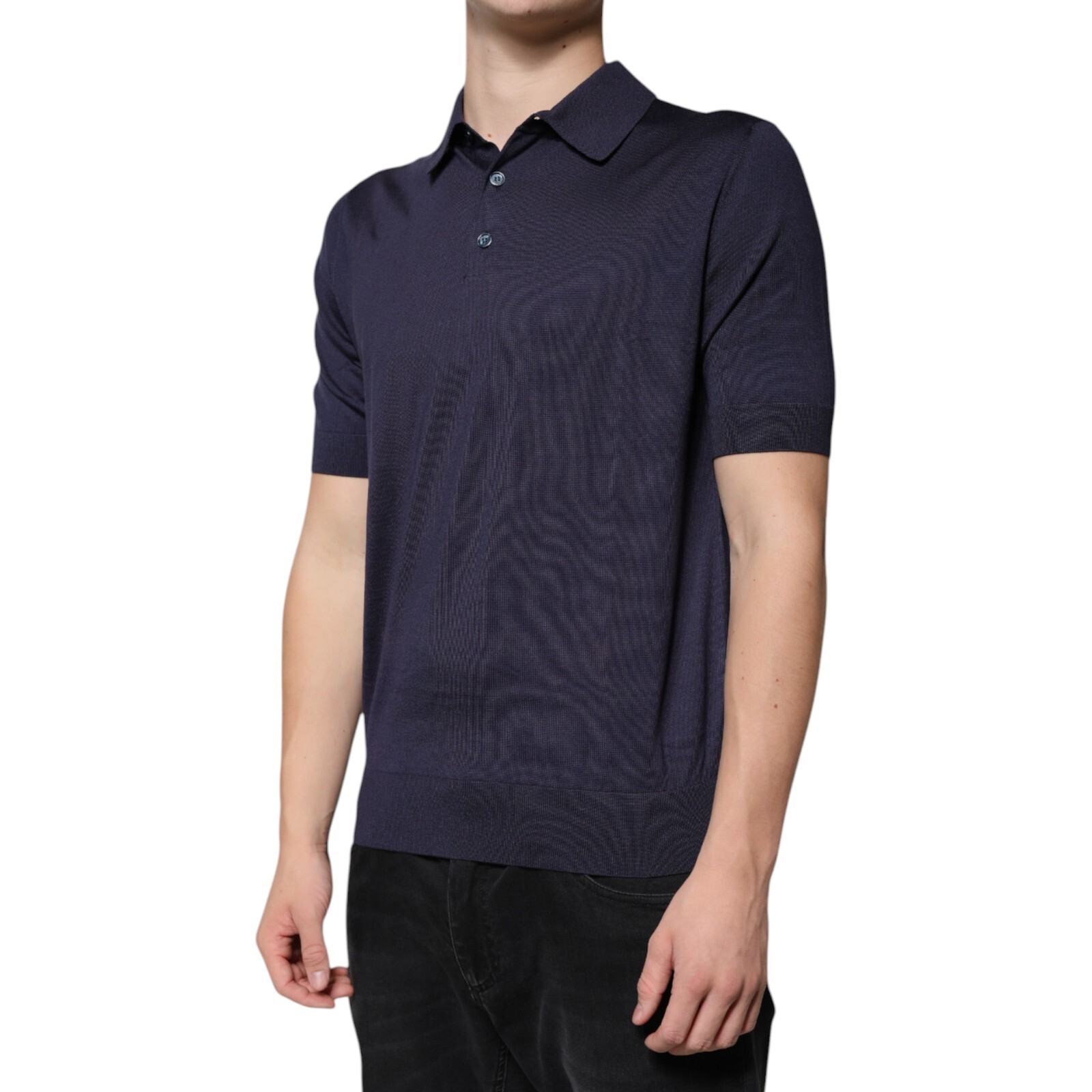 DOLCE & GABBANA T-shirt Blue Silk Collared Short Sleeves Polo IT48/US38/M 750usd