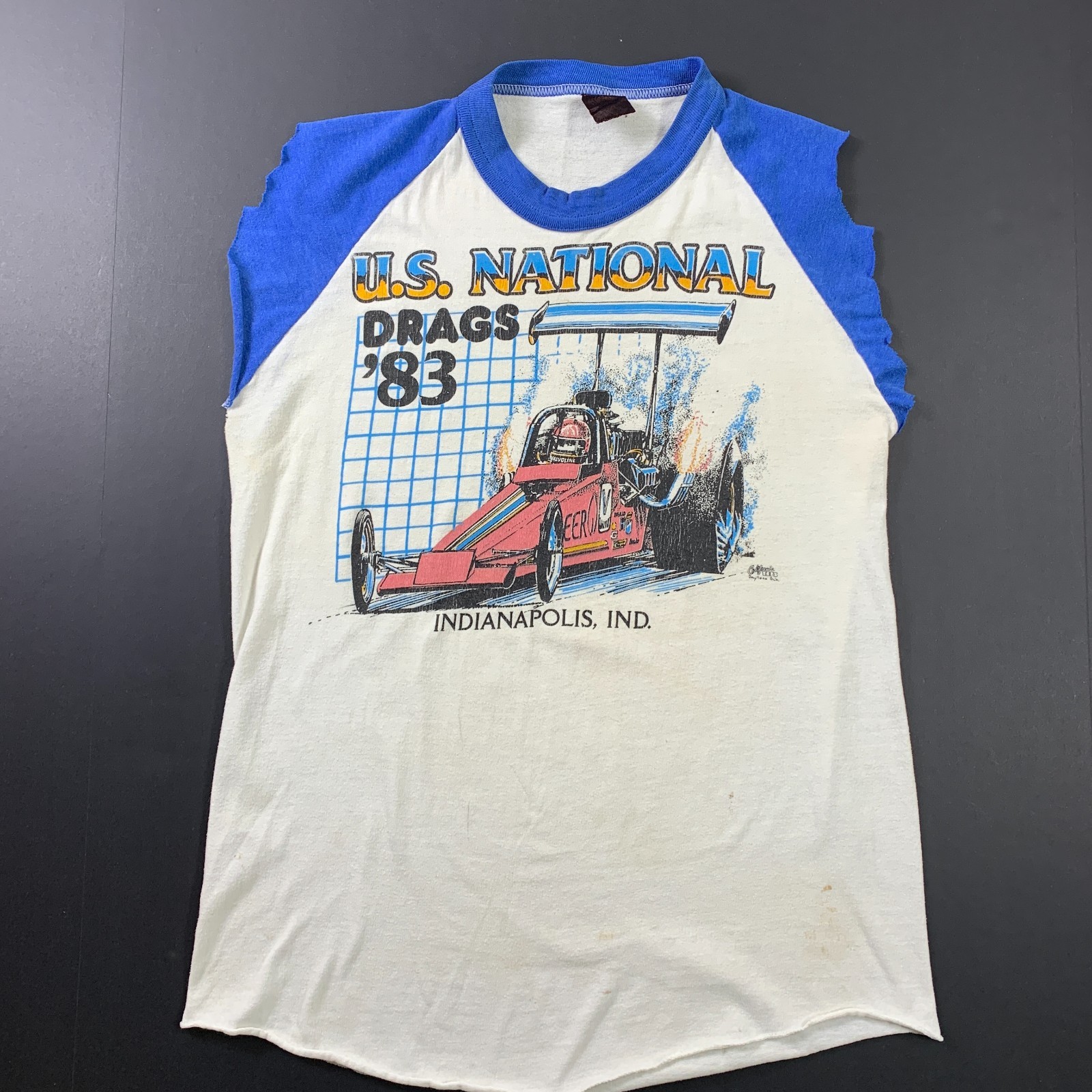 Vintage 1983 NHRA U.S. National Drags Racing T-Shirt Cut Off Tee Indianapolis S