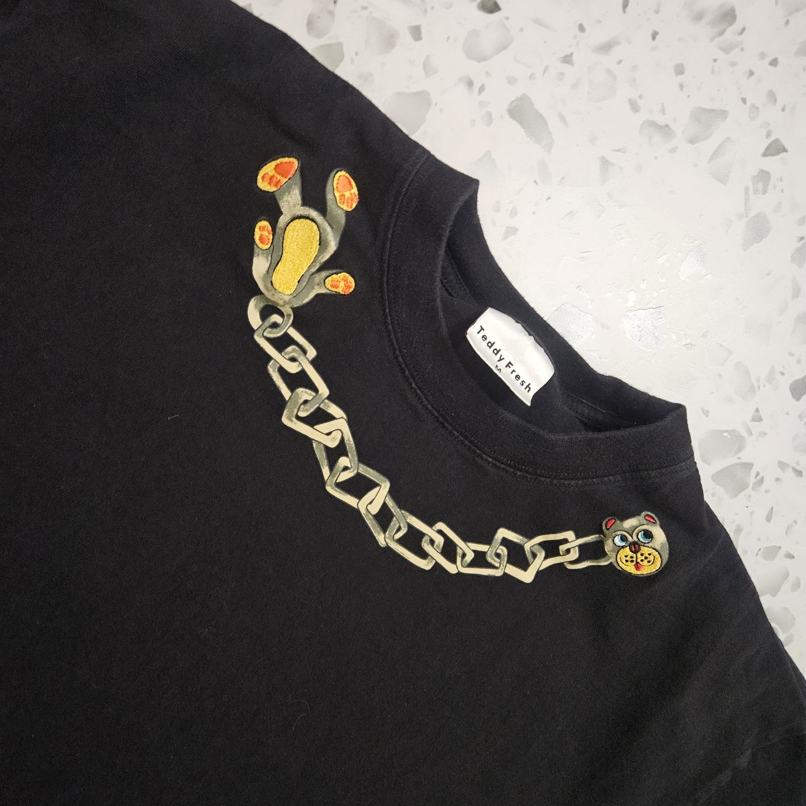 Teddy Fresh Embroidered Gold Chain Black T-Shirt Mens M