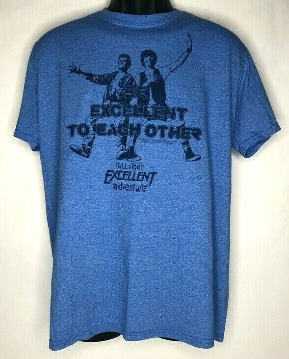 Bill & Ted Excellent Adventure Gildan Graphic T-Shirt Blue Crew Neck Tee Size L