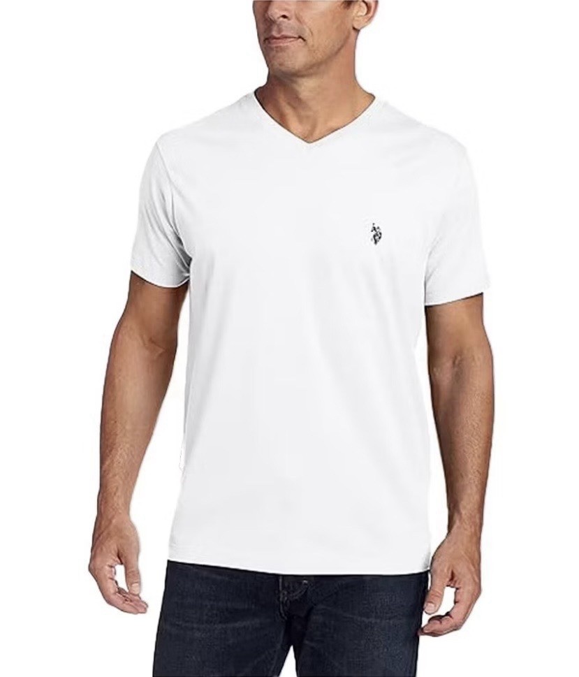 NWT U.S. Polo Assn. Men’s Solid V-Neck Short Sleeve Cotton T-Shirt in White, XXL