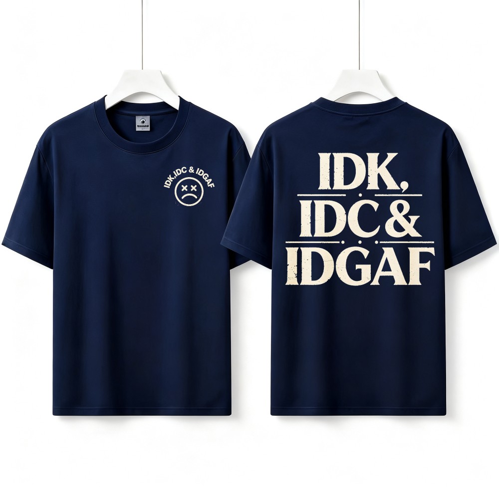 Vintage Distressed IDK IDC IDGAF Tee Double Sided Sad Face Chest Graphic T Shirt