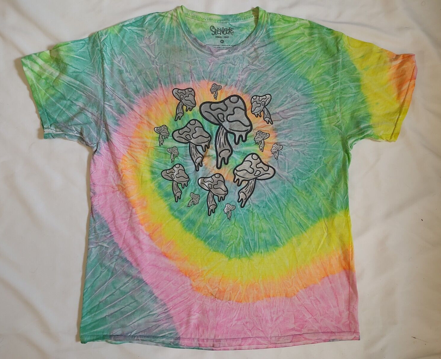 Spencer’s Tie Dye Pastel & Silver Mushroom Shirt 00’s Trippy Shrooms T Men’s XL