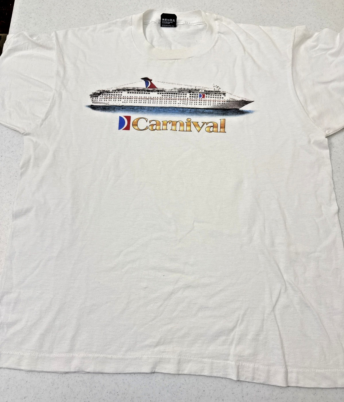 Vintage 90s Single Stitch White Carnival Cruise Ship T Shirt XL Tourist