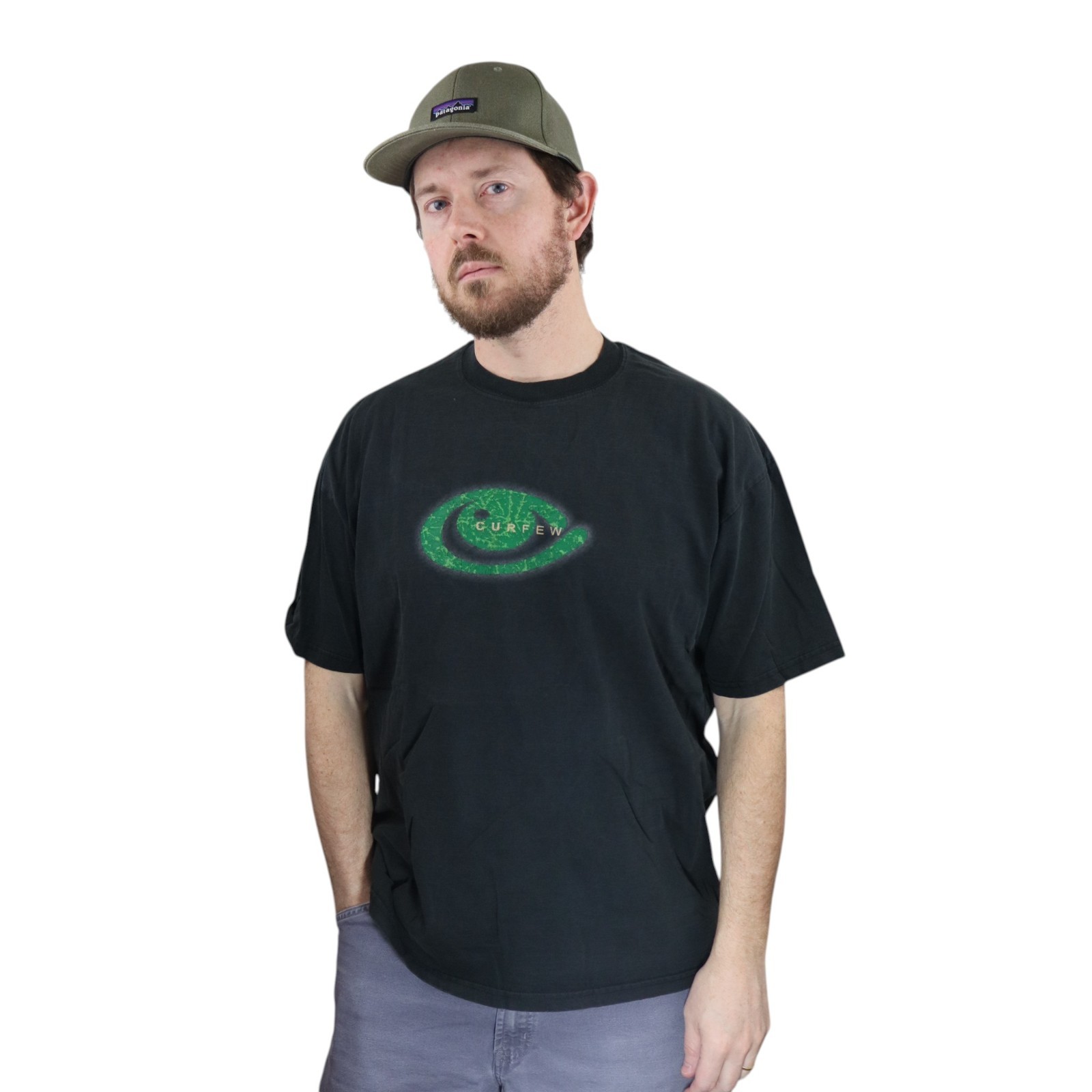 Vtg Curfew Band T Shirt Mens Large Black 90s Skate Surf Streetwear Smiley Tee