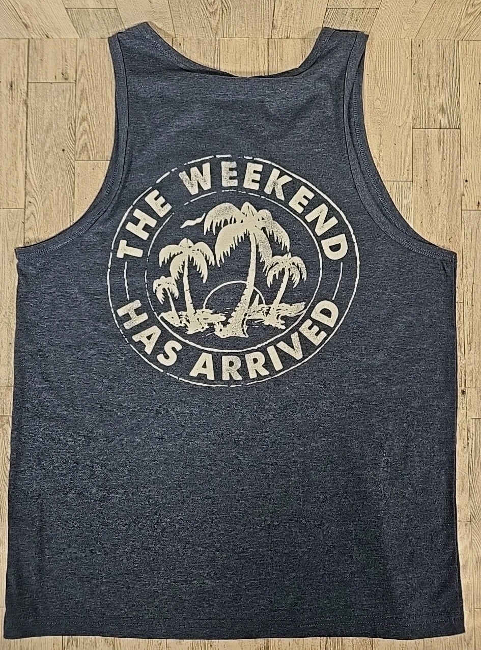 Chubbies Tank Top SMALL Mens The Relaxer Blue Heathered Palm Trees NEW