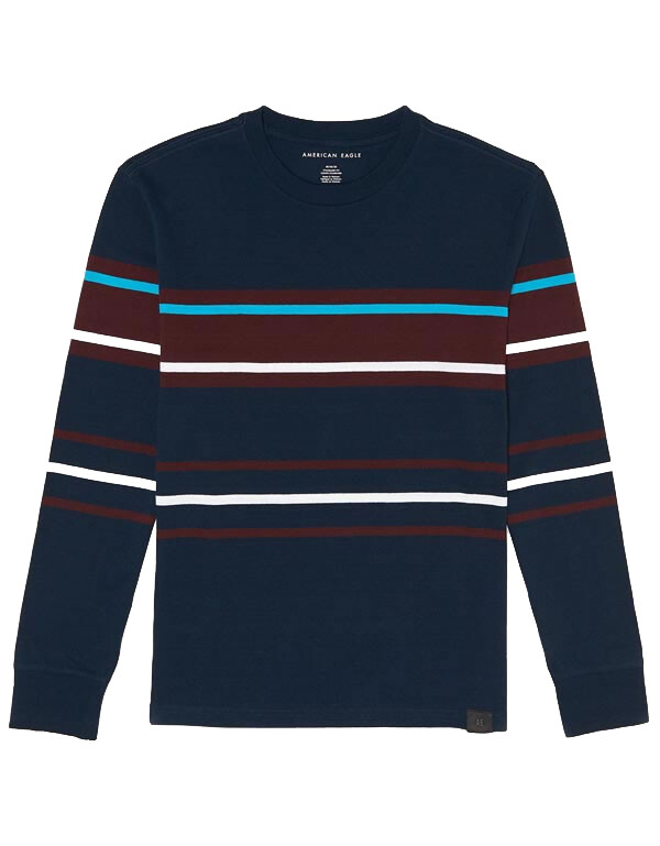 American Eagle Men’s Long Sleeve Striped T-Shirt, Navy US(S) 3633-5