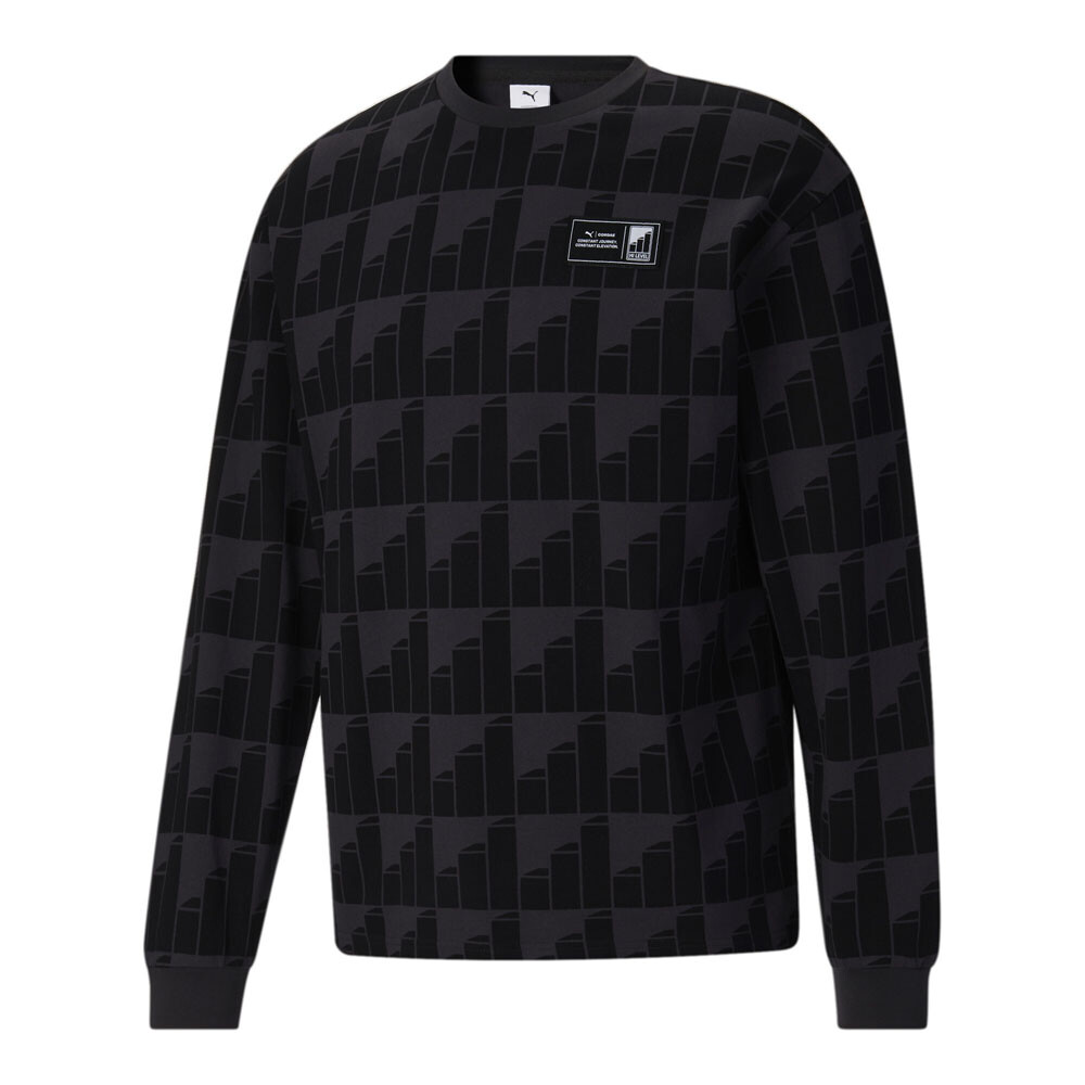 PUMA Cordae Crew Neck Long Sleeve T-Shirt Mens Black Casual Tops 53887975