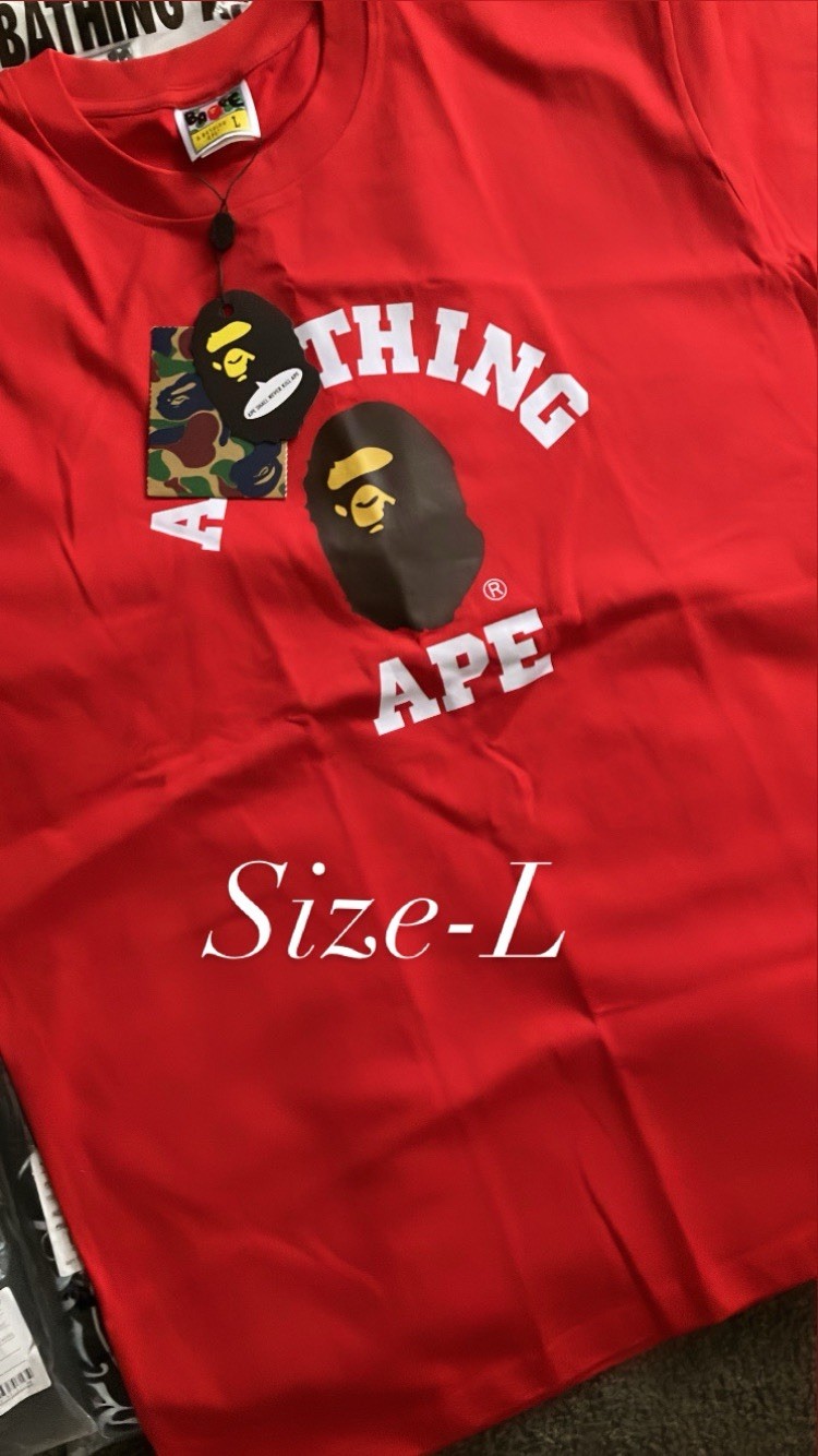 A Bathing Ape Red Logo Graphic Print Crew Neck Short Sleeve T-Shirt Men’s L