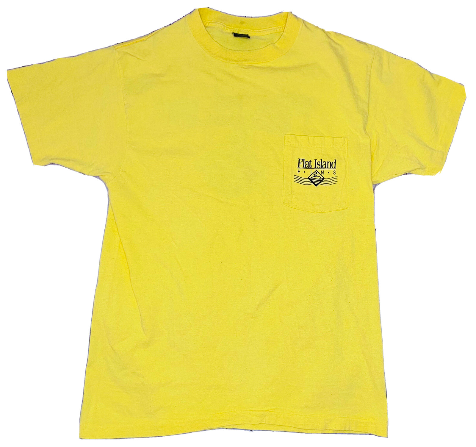 *VINTAGE* Anvil 1980s Flat Island Fins Men’s Yellow Single-Stitch Shirt; Size L