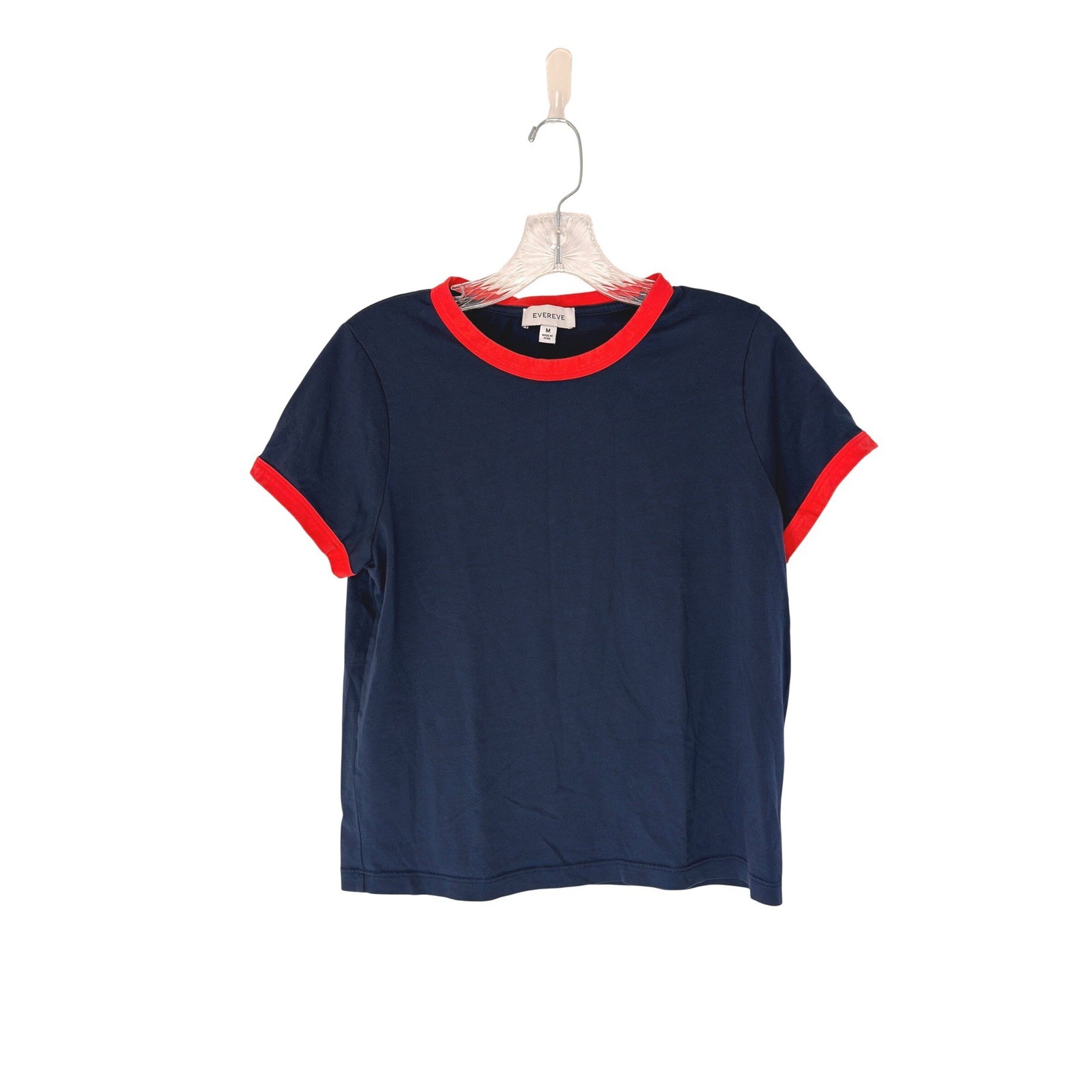 Evereve Ever Ringer Tee Shirt Navy Red Short Sleeve Casual Classic Medium