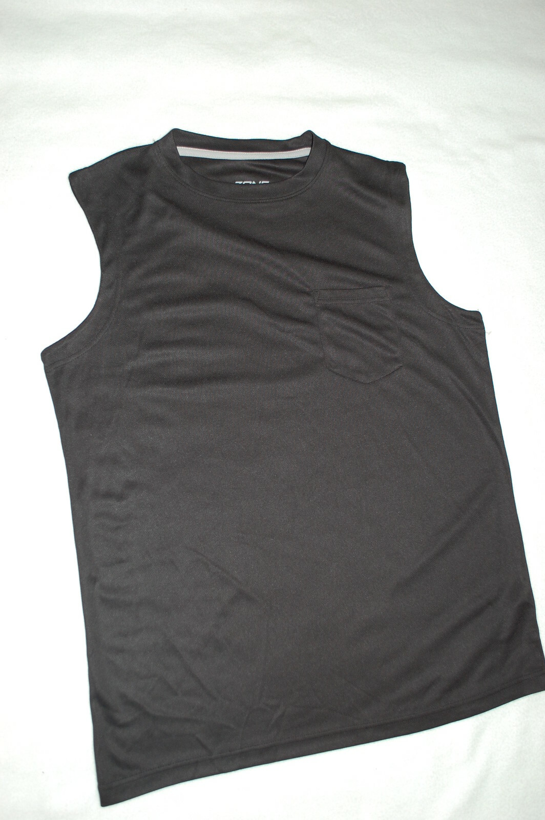 Mens Tank Top BLACK ATHLETIC MUSCLE T-SHIRT Sleeveless CHEST POCKET Size M 38-40