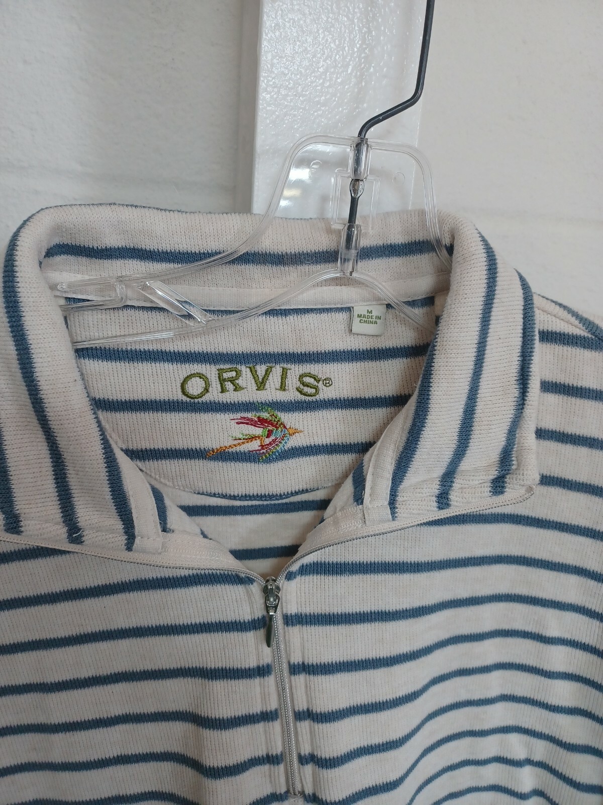 Orvis Gray Striped Long Sleeve Thermal Pullover Shirt Adult Mens Size Medium VGC