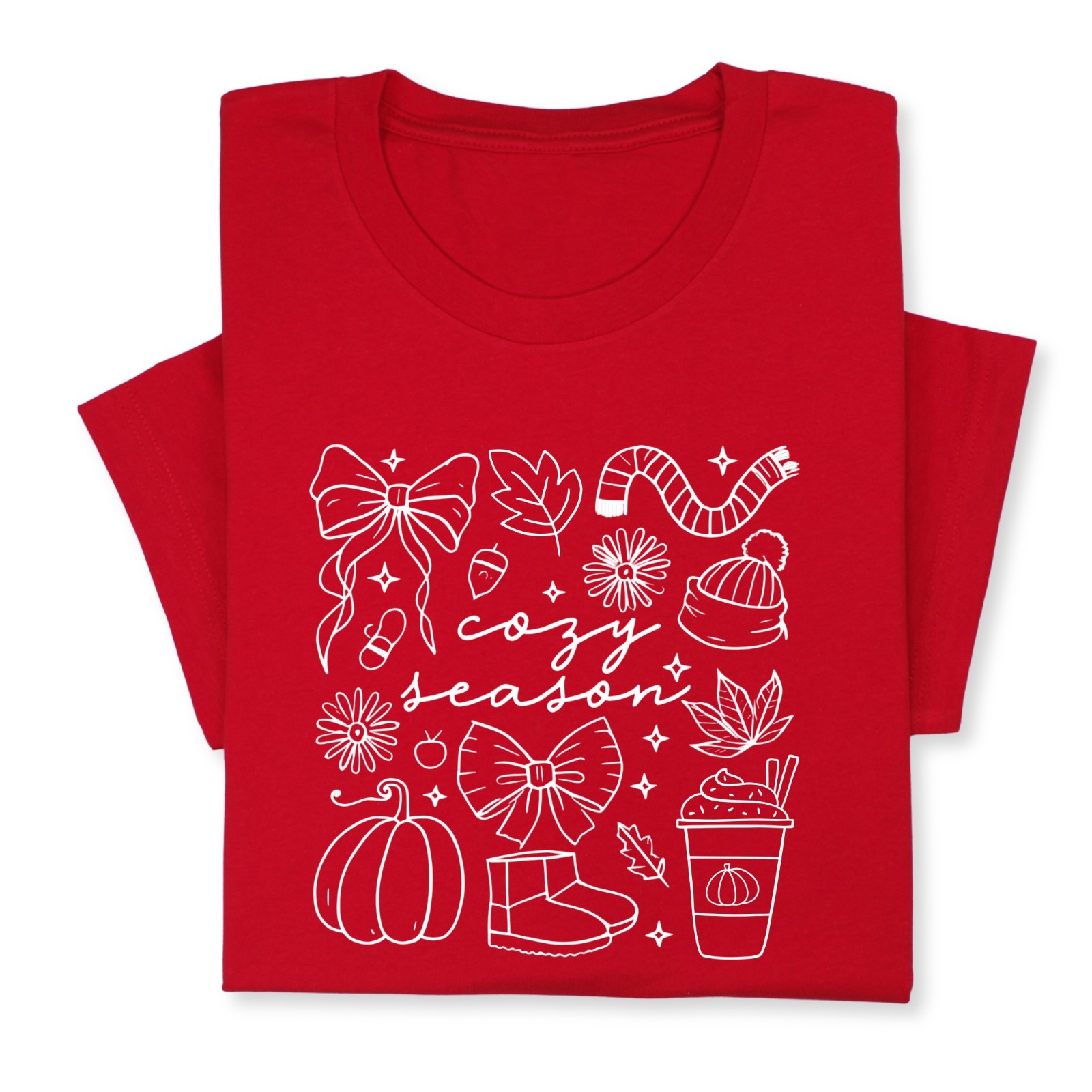 Cozy Season Fall Doodle T-Shirt, Pumpkin Coffee Autumn Graphic Tee
