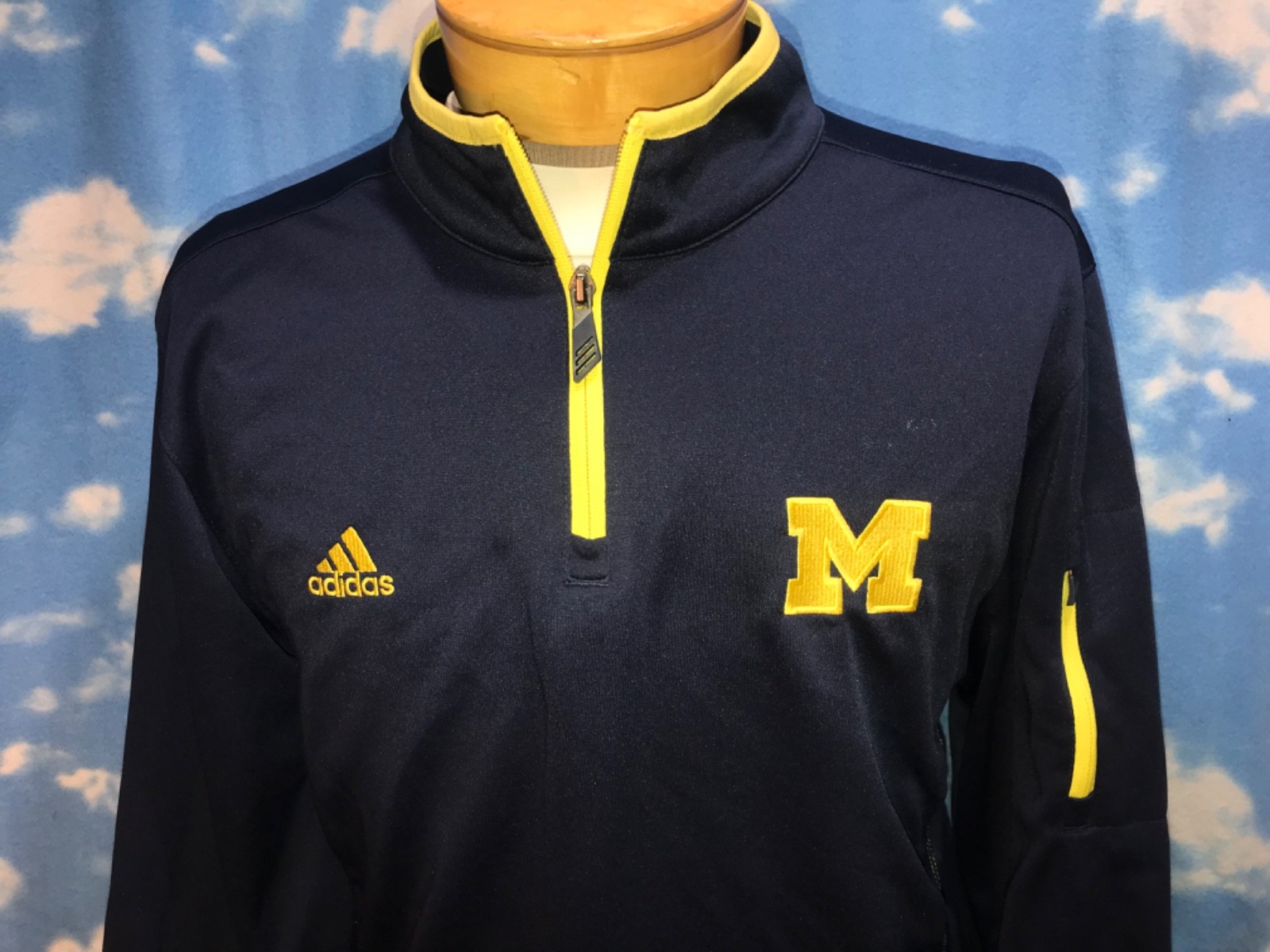 Michigan Wolverines Jacket Medium U of M Adidas 1/4 Zip Climate C36