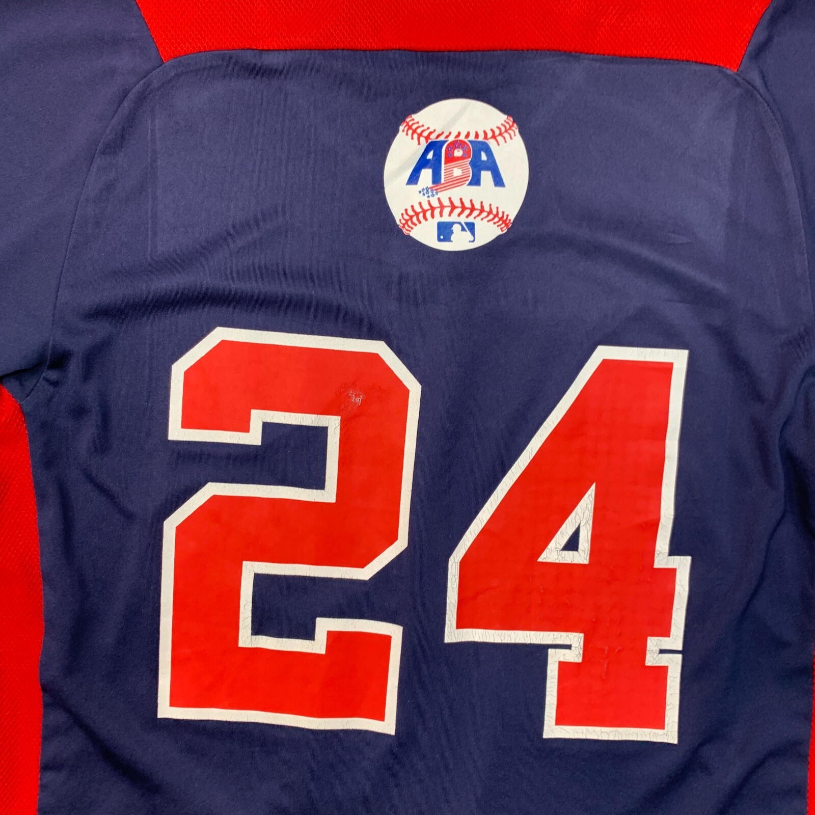 New Era ABA Baseball Jersey Mens M Medium Navy Blue Red Henley Short Sleeve
