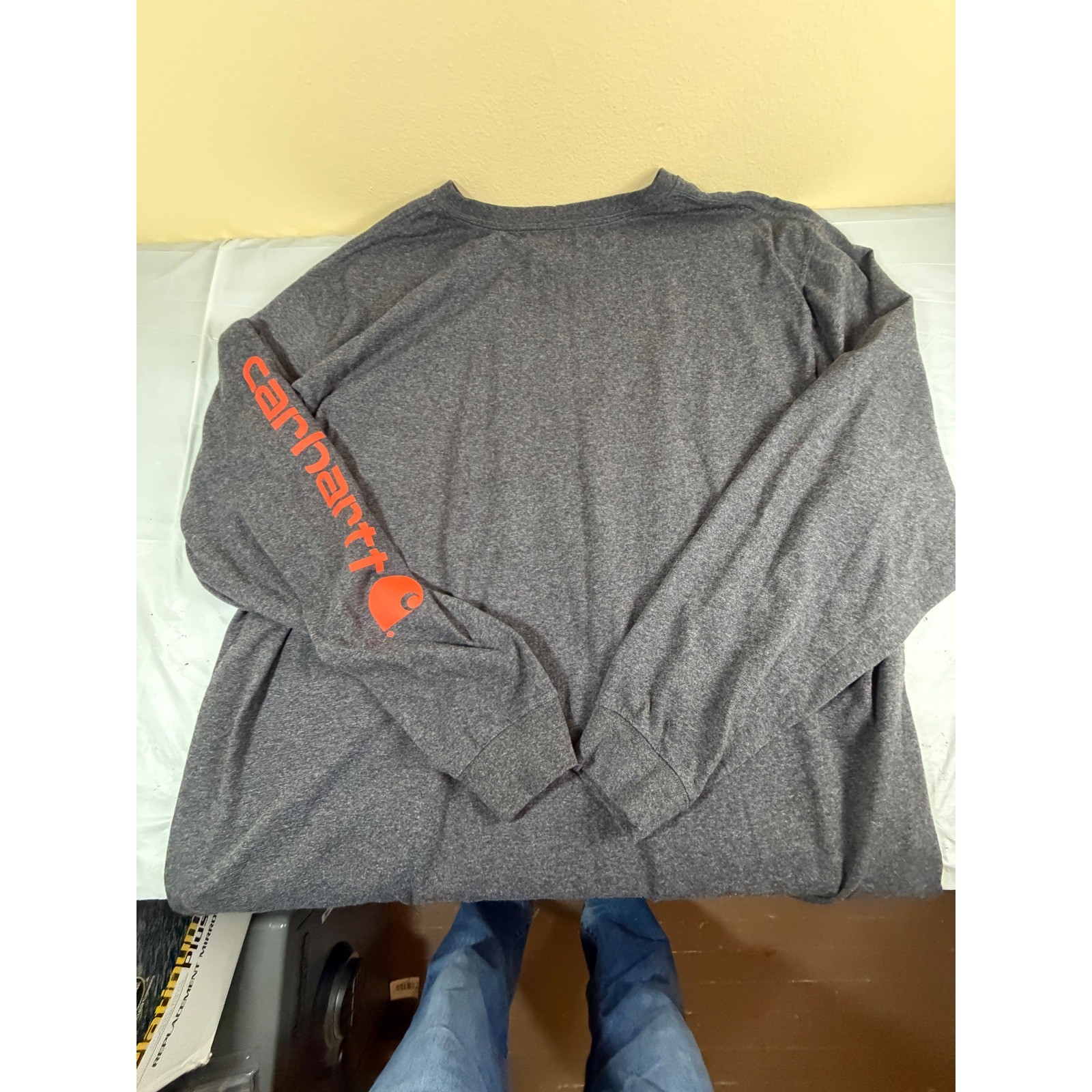 Carhartt Mens 3XL Tall Loose Fit Long Sleeve T-Shirt Gray Orange TK0231-M