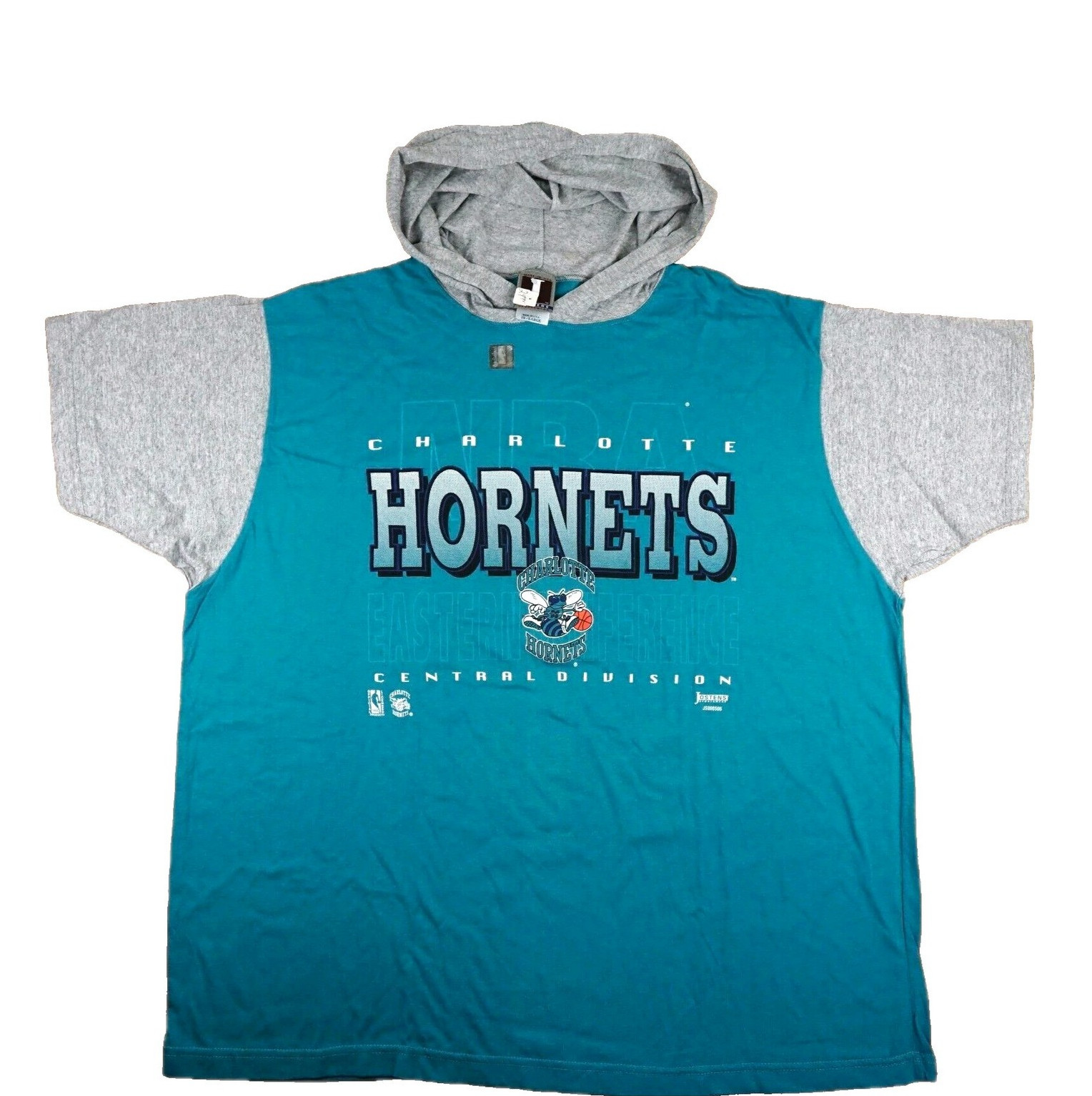 NWT Charlotte Hornets 90s Hooded T Shirt Mens XXL Jostens Teal NBA Basketball