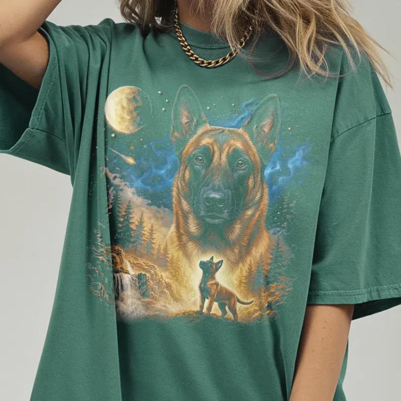 Comfort Tee Belgian Malinois Howling Dog Graphic Design Soft Top