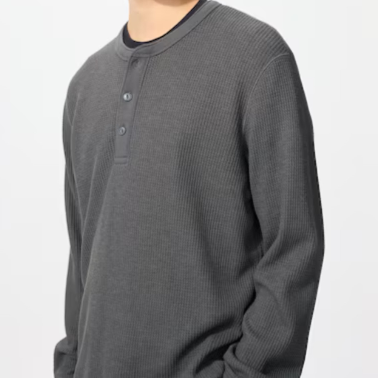 UNIQLO Waffle Henley Neck Long-Sleeve T-Shirt XS~4XL MEN New Japan